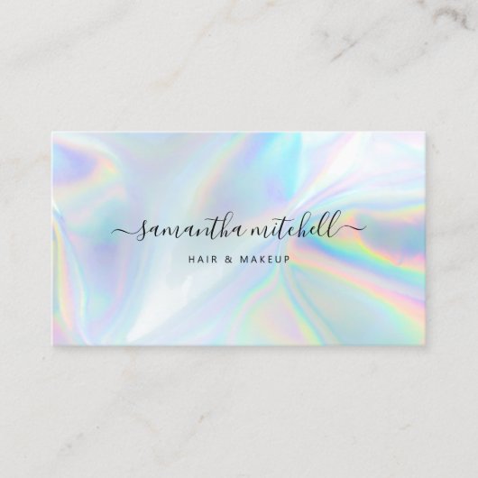 Moderne Script-Imitate Holographic Beautician Make Visitenkarte (Vorderseite)