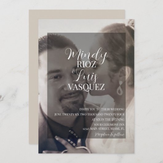 Moderne Script-Imitate Velum Transparente Foto Hoc Einladung (Vorne/Hinten)