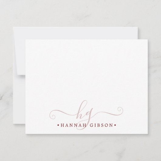 Moderne Script Initials Monogram Minimal Burgundy Mitteilungskarte (Vorderseite)