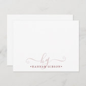 Moderne Script Initials Monogram Minimal Burgundy Mitteilungskarte (Vorne/Hinten)