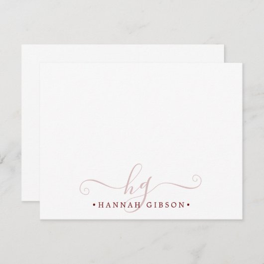 Moderne Script Initials Monogram Minimal Burgundy Mitteilungskarte (Vorne/Hinten)