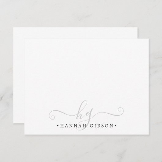 Moderne Script Initials Monogram Minimal Gray Mitteilungskarte (Vorne/Hinten)