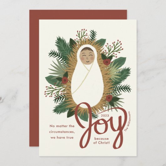 Moderne Script Joy Baby Jesus Krippe Weihnachten (Vorne/Hinten)