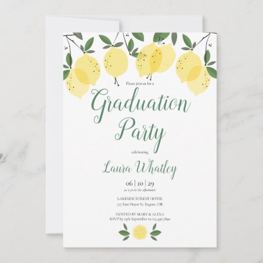 Moderne Script Lemons Greeneration Graduation Part Einladung (Vorderseite)