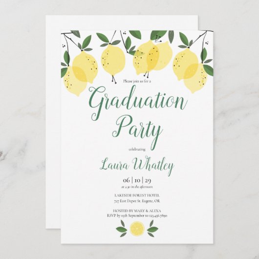 Moderne Script Lemons Greeneration Graduation Part Einladung (Vorne/Hinten)