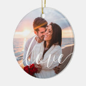 Moderne Script-Liebe Couple Foto Keramik Ornament (Links)