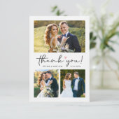 Moderne Script Liebe Heart Wedding Foto Collage Dankeskarte (Stehend Vorderseite)
