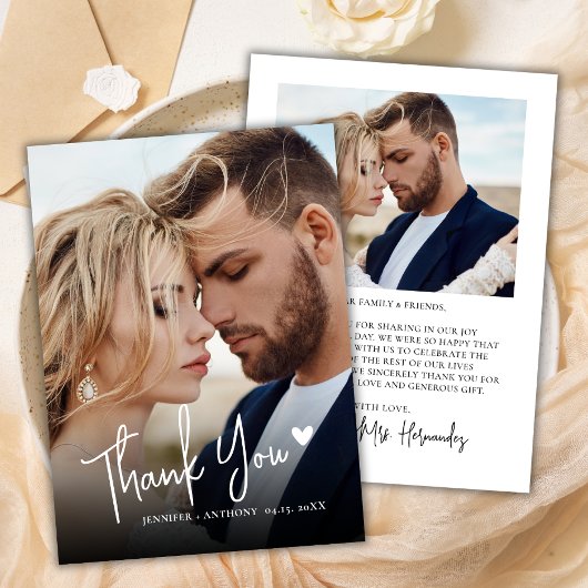 Moderne Script Liebe Herz 2 Foto Hochzeit Vielen D Dankeskarte