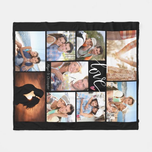 Moderne Script-LIEBE Herzfoto Collage Personalisie Fleecedecke (Vorderseite (Horizontal))