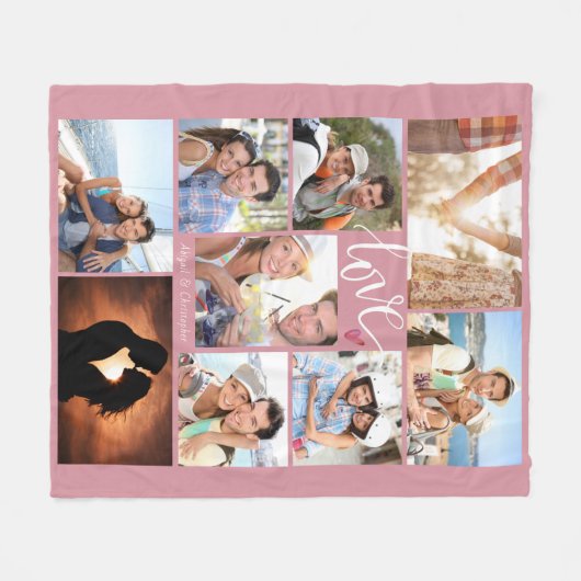 Moderne Script LIEBE Herzklopfen Rose Namen Fleecedecke (Vorderseite (Horizontal))