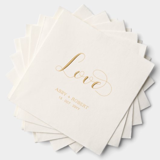 Moderne Script-Liebe | Paare Name Custom Wedding Servietten Mit Folie (Insitu (Gestapelt))