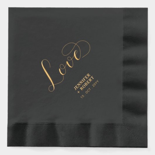 Moderne Script-Liebe | Paare Name Custom Wedding Servietten Mit Folie (Vorderseite)