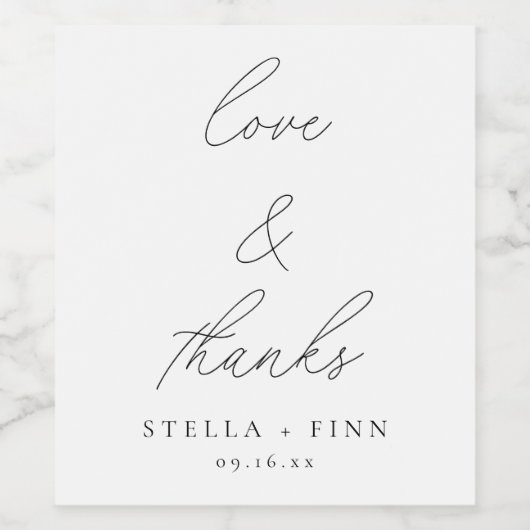 Moderne Script-Liebe und dank-Gastgeschenk Hochzei Weinetikett (Einzelnes Label)