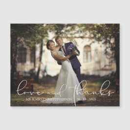 Moderne Script-LIEBE UND DANKE Foto Wedding Magnetkarte