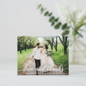 Moderne Script-Liebe und Danke-Wedding Foto W Postkarte (Stehend Vorderseite)