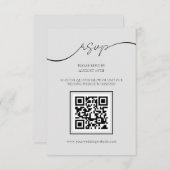 Moderne Script Light Gray QR Code Wedding RSVP Car Begleitkarte (Vorne/Hinten)