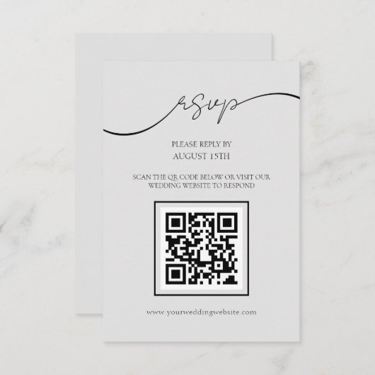Moderne Script Light Gray QR Code Wedding RSVP Car Begleitkarte (Vorne/Hinten)