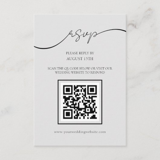 Moderne Script Light Gray QR Code Wedding RSVP Car Begleitkarte (Vorderseite)