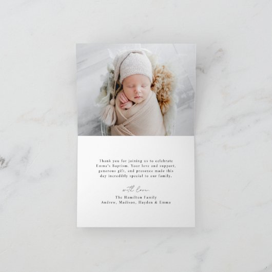 Moderne Script Light Lila Foto Taufe Dankeskarte (Innenseite)