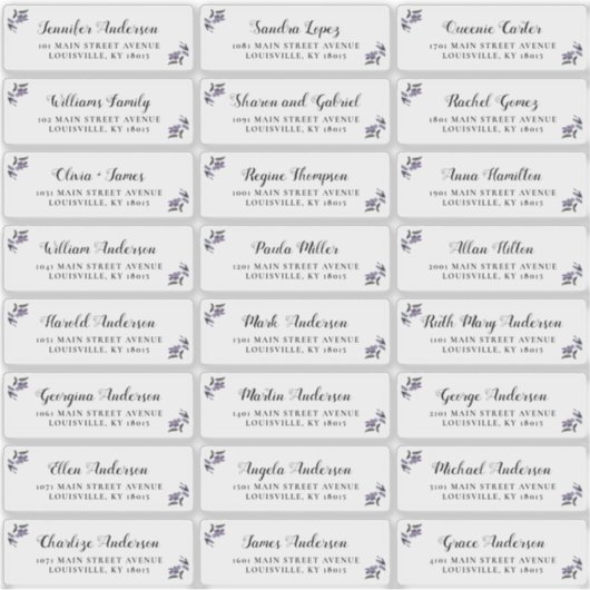 Moderne Script Lila Floral Guest Address Labels (Vorderseite)