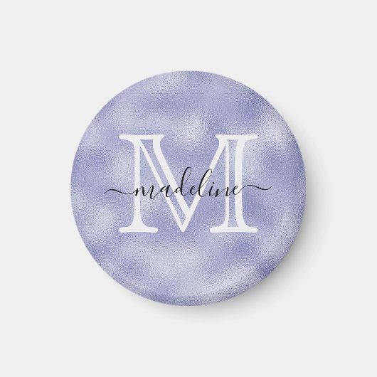 Moderne Script Lila Foil Monogram Kitchen Magnet (Vorne)