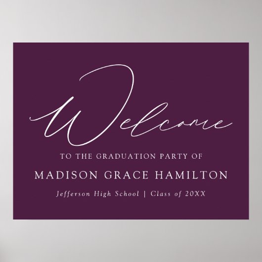 Moderne Script Lila Welcome Graduation Party Poster (Vorne)