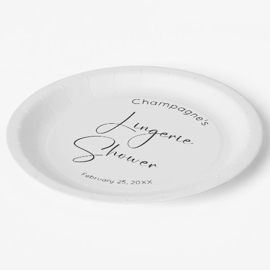 Moderne Script Lingerie Dusche Pappteller (Schrägansicht)