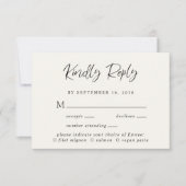 Moderne Script-Menü-Auswahl Cream Wedding RSVP-Kar RSVP Karte (Vorderseite)