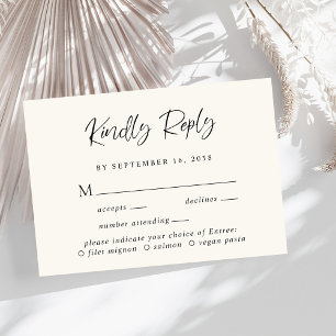 Moderne Script-Menü-Auswahl Cream Wedding RSVP-Kar RSVP Karte