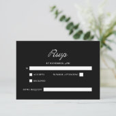 Moderne Script Minimal Calligrafy Black Wedding RSVP Karte (Stehend Vorderseite)