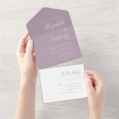 Moderne Script Minimal Dusty Lavender Wedding All In One Einladung (Abreißen)