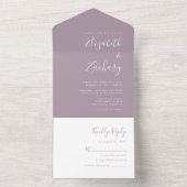 Moderne Script Minimal Dusty Lavender Wedding All In One Einladung (Innen Boden)