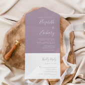 Moderne Script Minimal Dusty Lavender Wedding All In One Einladung