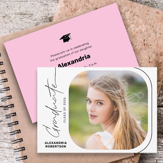 Moderne Script Minimal Foto Graduation Party Einladung