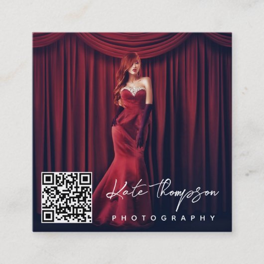 Moderne Script Minimal Foto QR Code Social Media Quadratische Visitenkarte (Vorderseite)