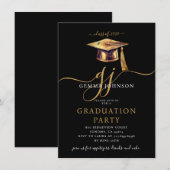 Moderne Script Minimal Graduation Party Gold Black Einladung (Vorne/Hinten)