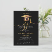Moderne Script Minimal Graduation Party Gold Black Einladung (Stehend Vorderseite)
