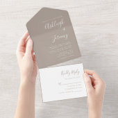 Moderne Script Minimal Taupe Hochzeit All In One Einladung (Abreißen)