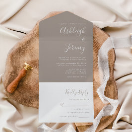 Moderne Script Minimal Taupe Hochzeit All In One Einladung