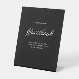 Moderne Script Minimalistisch Guestbook Black Wedd Sockelschild