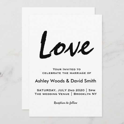 Moderne Script Minimalistisch Hochzeitseinladung Einladung (Vorne/Hinten)