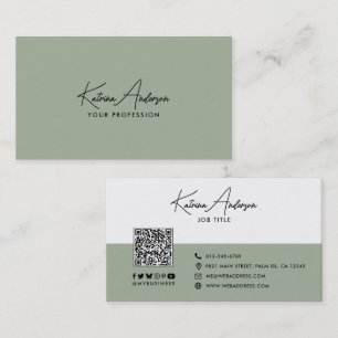 Moderne Script Minimalistisch QR Code Social Media Visitenkarte