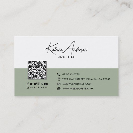 Moderne Script Minimalistisch QR Code Social Media Visitenkarte (Rückseite)