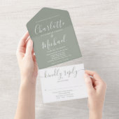 Moderne Script Minimalistisch Sage Green Wedding All In One Einladung (Abreißen)