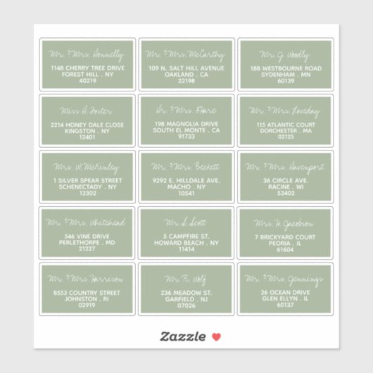 Moderne Script-Minimalistische Hochzeitgastadresse Aufkleber (Blatt)