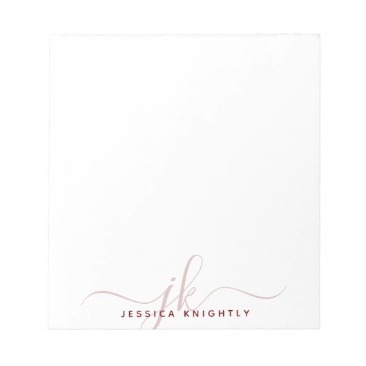 Moderne Script Monogram Initials Burgundy Minimal Notizblock (Vorderseite)