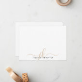 Moderne Script Monogram Initials Minimal Gold Mitteilungskarte (Vorderseite/Rückseite Beispiel)