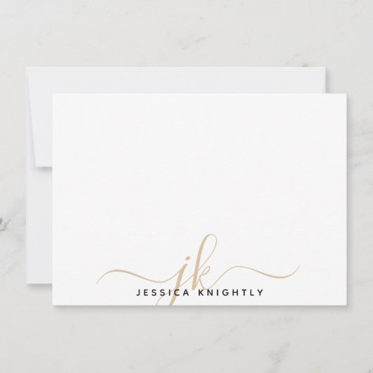 Moderne Script Monogram Initials Minimal Gold Mitteilungskarte (Vorderseite)