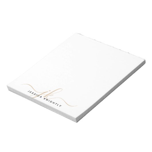 Moderne Script Monogram Initials Minimal Gold Notizblock (Rotiert)