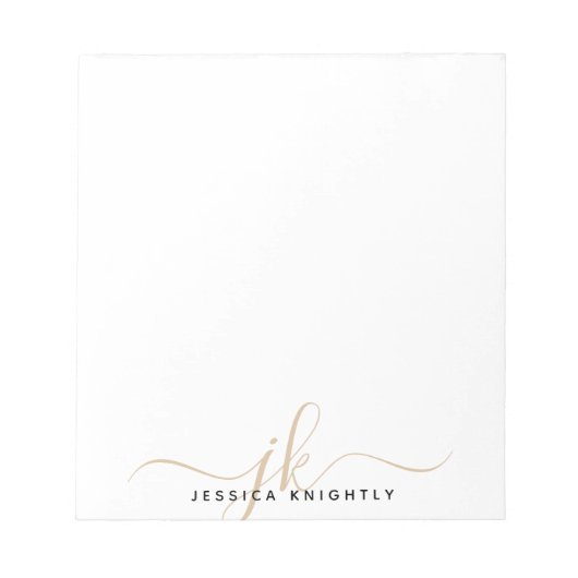 Moderne Script Monogram Initials Minimal Gold Notizblock (Vorderseite)